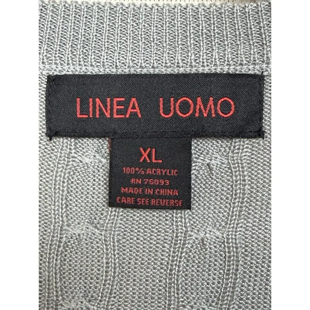 Linea Uomo Men's V-Neck Classic Fit Knit Sweater Vest Gray Sz XL Preppy Career‎